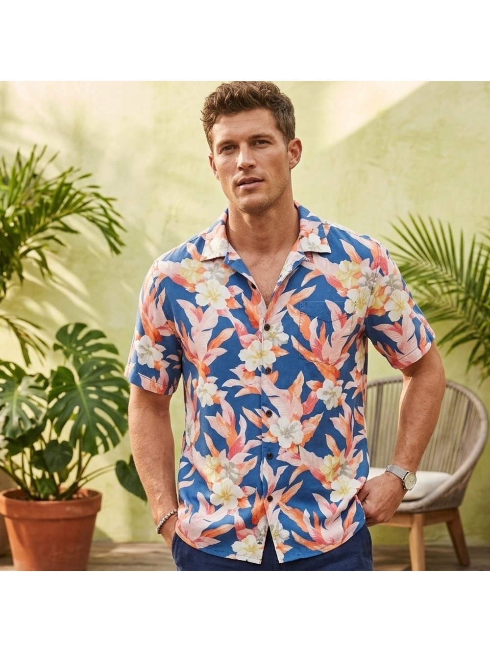 Tommy Bahama Cabana Resortwear Hawaiian Hibiscus Vines Sunset Silk Shirt Large